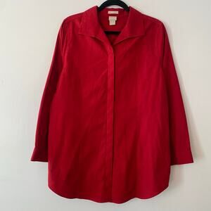 Chico's No Iron Red Animal Print Long Sleeve Button Down Shirt size 2 / 12 / 14